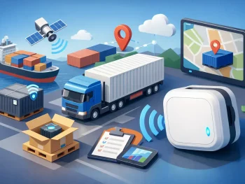 IoT cargo tracking devices with sensors and GPS technology.